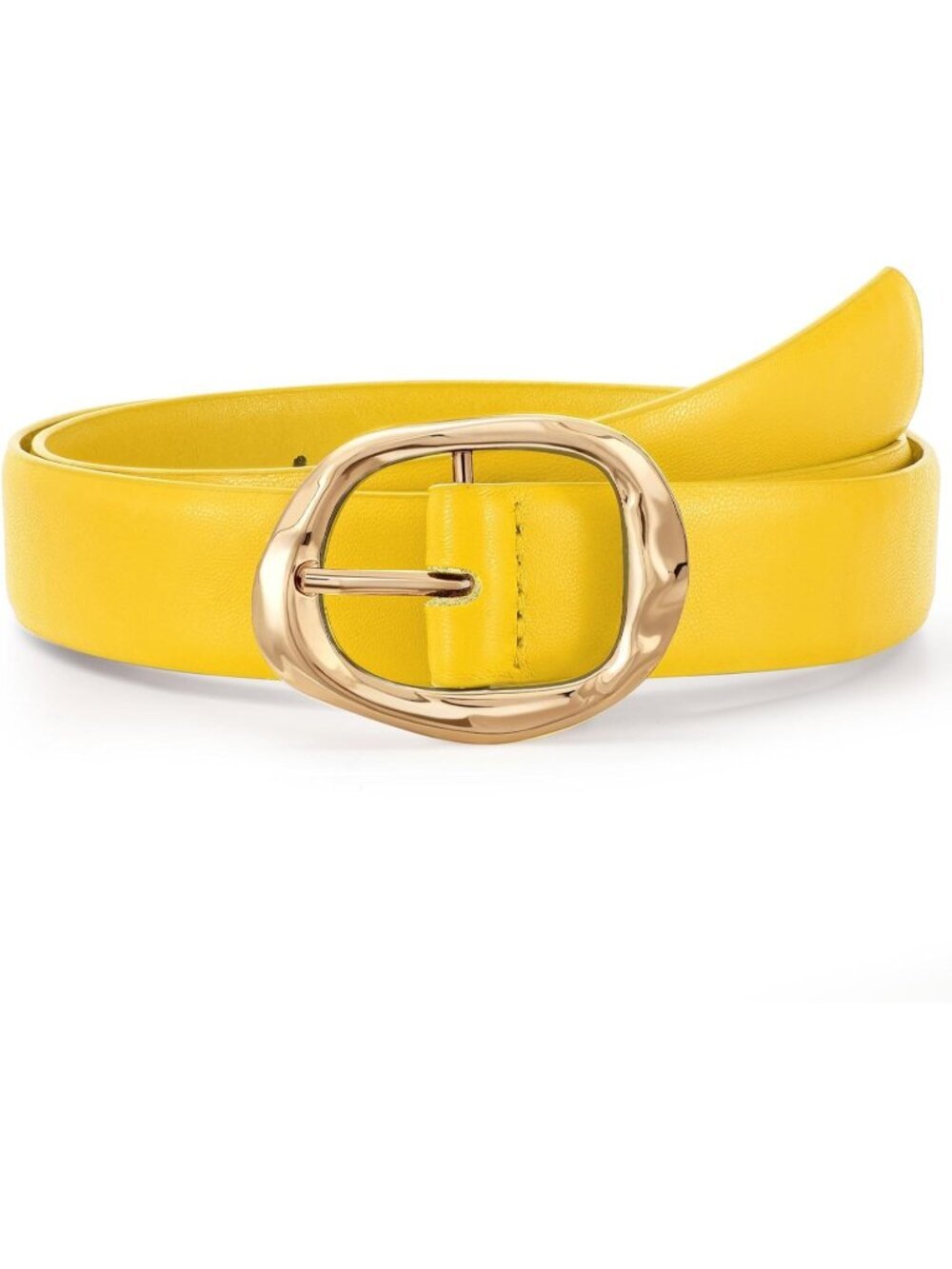 Women's Yellow Faux Leather Casual Waist Stylish Fashion Belt with Gold Buckle